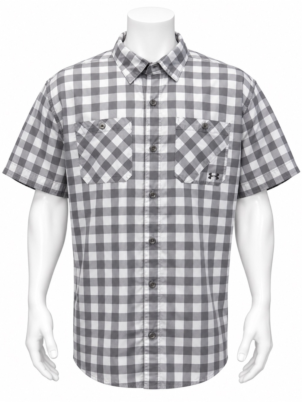 Under Armour HeatGear Vented Loose Gray White Check Men's Fishing Shirt XXL 2XL